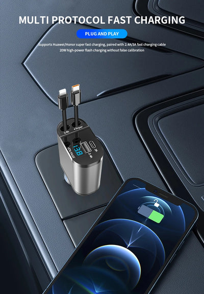 4 in 1 120W Car Charger Adapter USB Type C