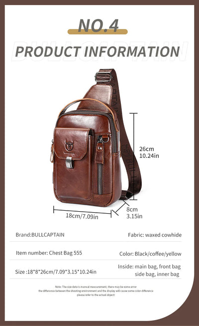 BULLCAPTAIN Men's Genuine Leather Chest Bag