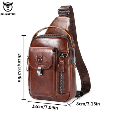 BULLCAPTAIN Men's Genuine Leather Chest Bag