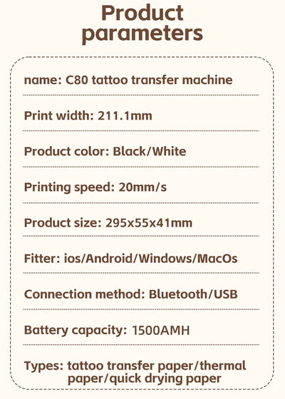 Mini A4 Tattoo Printer Portable Wireless