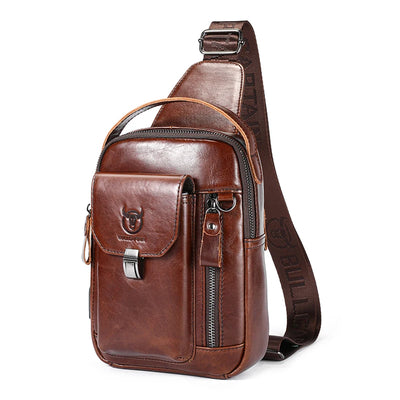 BULLCAPTAIN Men's Genuine Leather Chest Bag